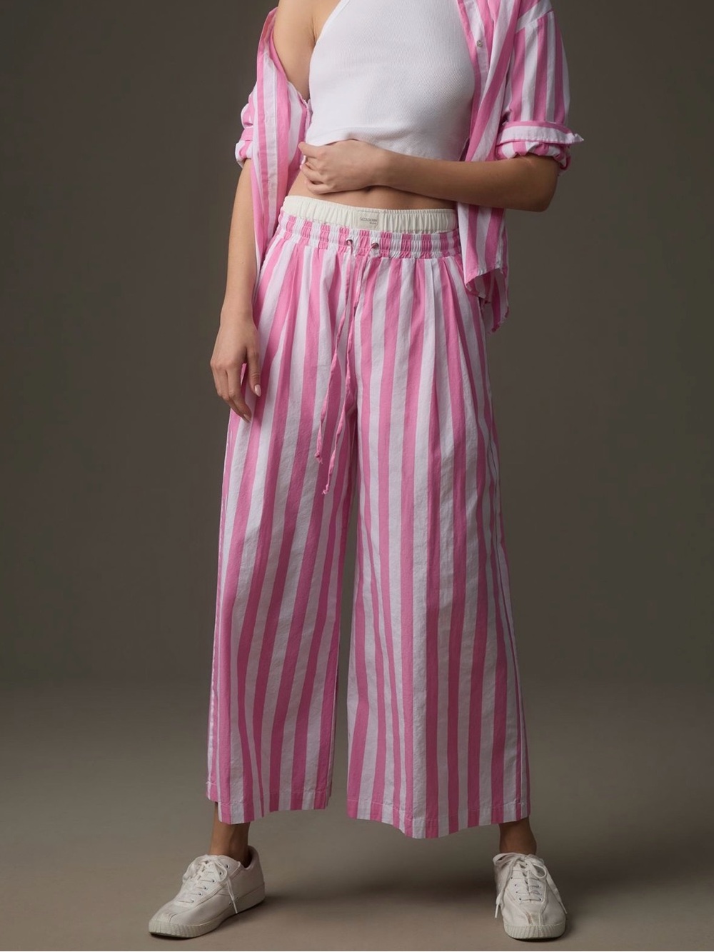 Anthropologie Sundry Pink and White Striped Wide-Leg Pants